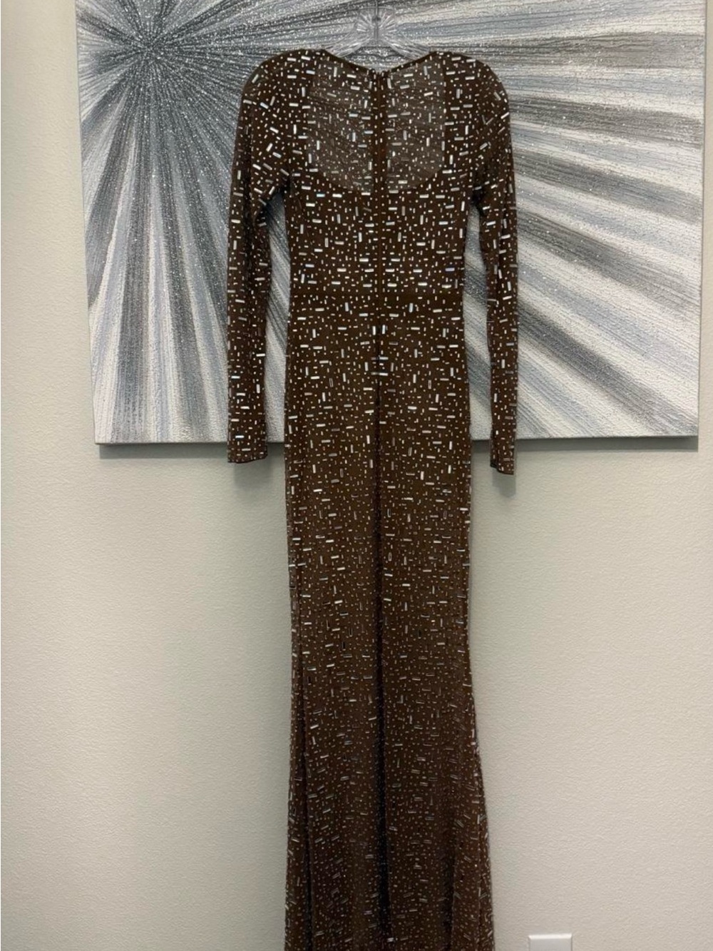Oh Polly Brown Long Sleeve Sequin Maxi Dress - Picture 2 of 2